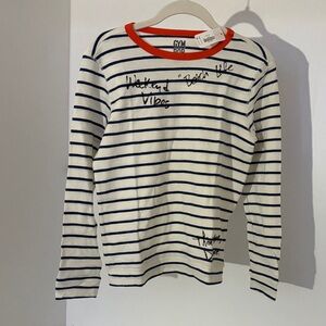 Gymboree Kids Long Sleeve Shirt - Navy and White Stripes with Orange Trim